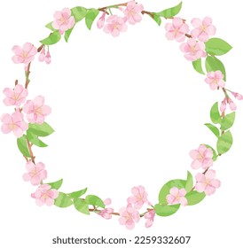 Vector wreath with cherry blossom.Hand drawn illustration.