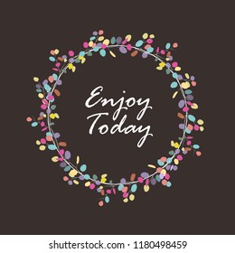 Vector wreath with colorful eucalyptus leaves on dark background
