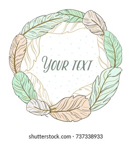 Vector wreath of feathers, in the style of a boho