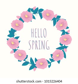 Vector wreath of flowers. Flat illustration. Hello Spring. Invitation, greeting card.