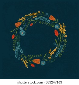 Vector wreath with flowers. Hand drawn artwork. Mockup design for wedding invitations, cards, tickets, congratulations, branding, boutique logo, label.