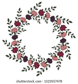 Vector wreath of flowers in pastel shades. Soft calm colors. bright drawing. Botanical doodling. Isolated object on a white background.