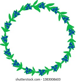 vector wreath frame of blueberries and green leaves