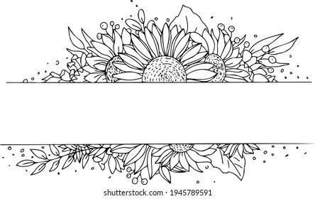 Vector wreath frame sunflower.  Illustation of flower wreath for content and graphic, wedding, greeting card.