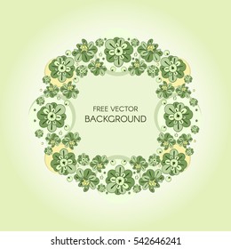 Vector wreath with green stylized flowers and berries. Floral card, wedding invitation background