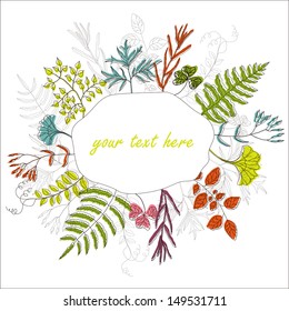 vector wreath with hand-drawn colored leaves. Illustration 