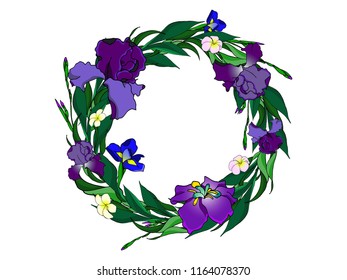Vector wreath of irises