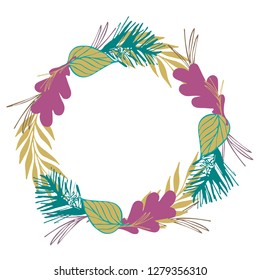 Vector wreath isolated on white background; great to frame texts; quotes; logos; made of leaves; branches; twigs; herbs
