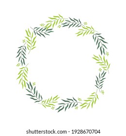 Vector wreath isolated on white background; for the frame texts; quotes; logos; green branches; twigs; herbs, leaves.