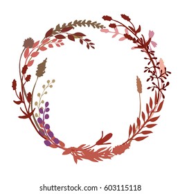 a vector wreath isolated on white background; great to frame texts; quotes; logos; made of flowers; branches; twigs; herbs
