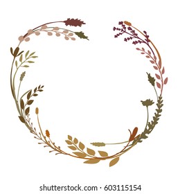 a vector wreath isolated on white background; great to frame texts; quotes; logos; made of flowers; branches; twigs; herbs