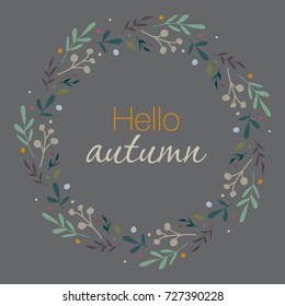 Vector wreath with leaves and berries. Autumn colors pattern for wedding, invitations, paper design