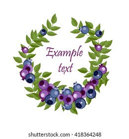 Vector wreath with leaves and blueberries on a white background. can be used for greeting cards or wedding invitations