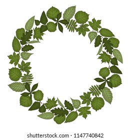 Vector wreath of  leaves. Hand drawn cartoon style illustration. Cute frame for wedding, holiday or card design