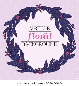 Vector wreath with leaves and peony buds. Vintage floral background. Floral elements for design invitations, greeting cards, wedding cards.