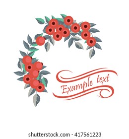 Vector wreath with leaves and red berries on a white background. can be used for greeting cards or wedding invitations