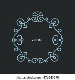 Vector wreath made in modern line style vector - abstract monogram and frame. The geometry of the thematic lines, curves, intersections of lines, spiral elements of the same thickness.