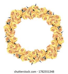 Vector wreath on a white background. Design for wedding, birthday, valentines day and other romantic design. Yellow roses.