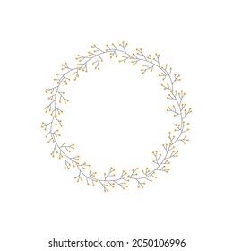 Vector wreath of plant branches. Round frame with place for text isolated on white background 