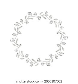 Vector wreath of plant branches. Round frame with place for text isolated on white background 