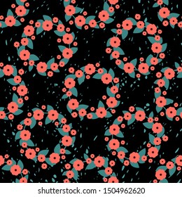 Vector wreath with red flowers and green leaves. Decorative illustration, good for printing. Colorful wallpaper. Great for label, print, packaging, fabric.
