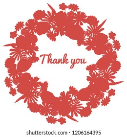
Vector wreath of red flowers with the words "Thank you"