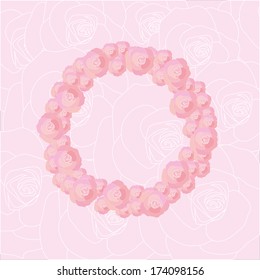 vector wreath rose frame on petal background for invitation