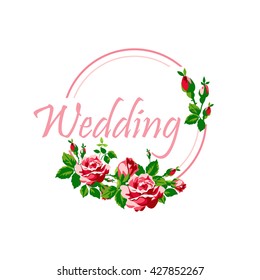 Vector wreath with a rose on a white background. can be used for greeting cards or wedding invitations