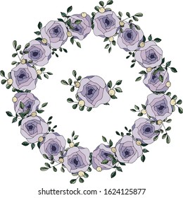 Vector wreath of roses, leaves and berries.