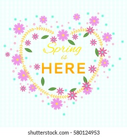 Vector wreath with spring and summer elements, flowers, branches, berries. Floral vector wreath.