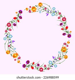 Vector wreath of summer wildflowers isolated 