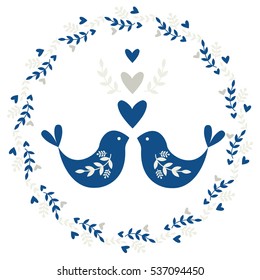 Vector wreath with traditional folk motif with birds