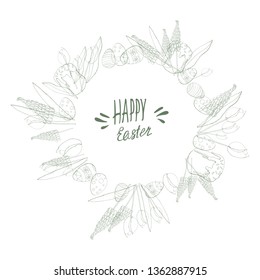 vector wreath of tulips cupcake and eggs