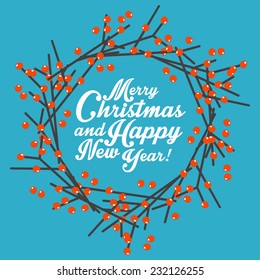 Vector wreath of twigs with red berries