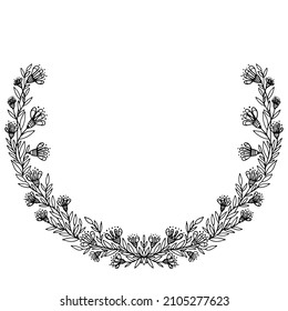 vector wreath vintage, baroque frame border with folk style leaves and flowers on a white background