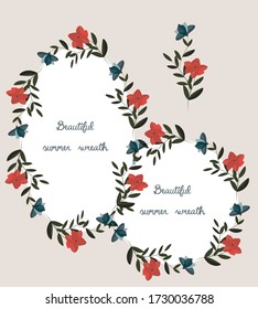 Vector wreath of wildflowers in retro style.