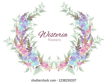 Vector wreath of Wisteria flowers. All elements are isolated