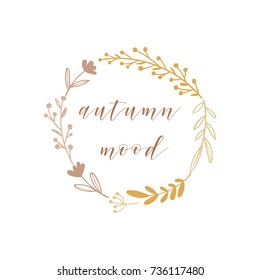 vector wreathe with brown and orange branches and flowers 