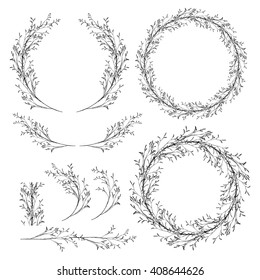 Vector wreaths clip art. Hand drawn design elements for greeting card, wedding invitation, logo, tag, label, package, scrapbook.