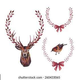 Vector  Wreaths. Collection of Cute Wreath Vector Frames with deer, bird and bows. Perfect For Wedding Frames.  Vintage set for invitations, save the date cards and other design.