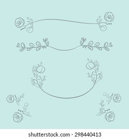 Vector wreaths and laurel wreaths. Round flower vector frames. Hand drawn design elements set.