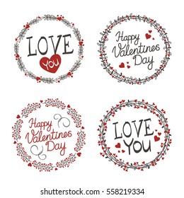 Vector wreaths on white background for Valentines day