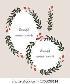 Vector wreaths of red flowers and leaves.