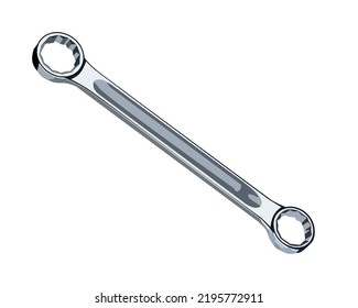 Vector de Wrench Doble Ended Ring Spanner aislado en fondo blanco.