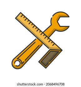 Vector wrench filled line icon, monotone color with small shadow white background