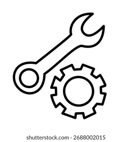 Chave de vetor e ícone de engrenagem para reparação mecânica e design de serviço