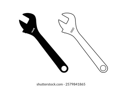 Vector of Wrench icon illustration set isolated on white background. Wrench or spanner silhouette and logo art work.