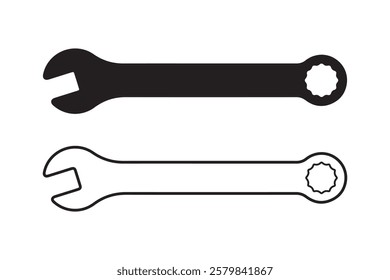 Vector of Wrench icon illustration set isolated on white background. Wrench or spanner silhouette and logo art work.