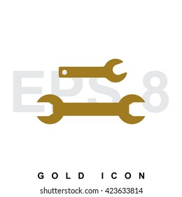 Vector wrench icon or logo isolated. Gold illustration in flat style.  Trendy abstract emblem or symbol for business, internet. Web design element or template