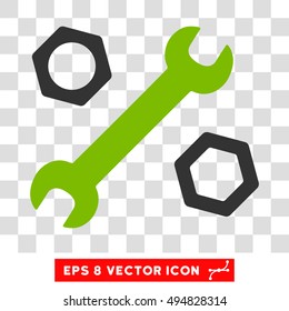 Vector Wrench and Nuts EPS vector pictograph. Illustration style is flat iconic bicolor eco green and gray symbol on a transparent background.